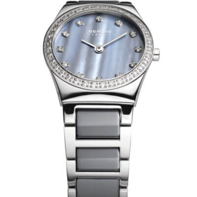 Bering Women's Grey Mother of Pearl Ceramic & White Stainless Steel