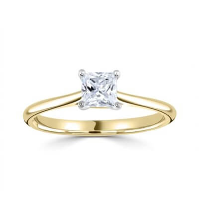 Dearest - 18ct Yellow Gold Diamond engagement ring  with 0.51ct Square Princess cut Diamond Centre