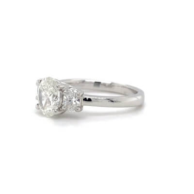Pre-Owned Oval Trilogy Diamond ring set in Platinum with total diamond weight 1.39ct
