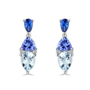 Aquamarine, Tanzanite and Blue Sapphire Earrings made in 18ct White Gold