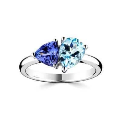 Aquamarine and Tanzanite Ring made in 18ct White Gold