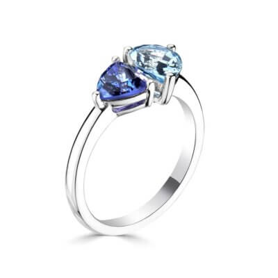 Aquamarine and Tanzanite Ring made in 18ct White Gold