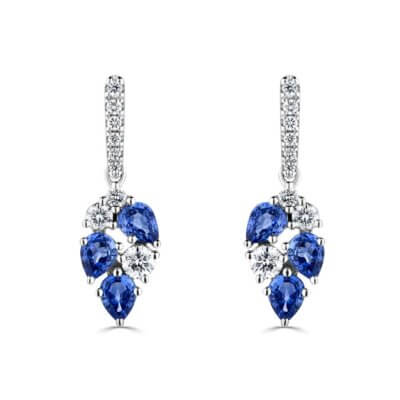 Blue Sapphire and Diamond Scatter Style Earrings made in 18ct White Gold