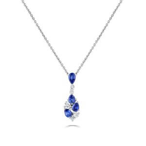 Blue Sapphire and Diamond Scatter style Pendant made in 18ct White Gold