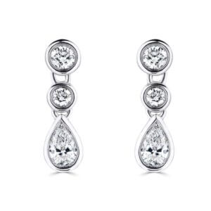 Drop Earrings with Round and Pear Shaped Diamonds set in 18ct White Gold