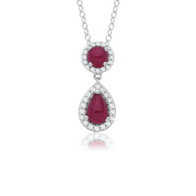 Greenland Ruby and Diamond Drop Pendant made in 9ct White Gold
