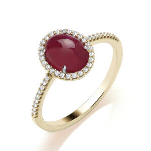 Oval Greenland Ruby and Diamond halo Ring made in 9ct White Gold
