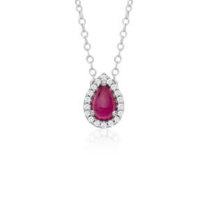 Pear shaped Greenland Ruby and Diamond Drop Pendant made in 9ct White Gold