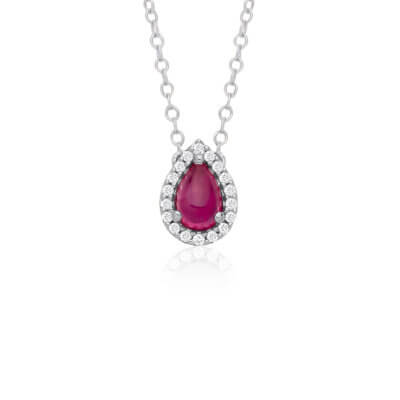 Pear shaped Greenland Ruby and Diamond Drop Pendant made in 9ct White Gold