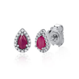 Pear shaped Greenland Ruby and Diamond stud Earrings made in 9ct White Gold