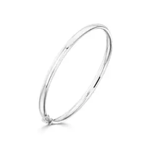 Pre-Owned 4mm Oval Solid Bangle with Hinge made in 9ct White Gold