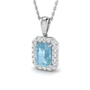 Pre-Owned Aquamarine and Diamond Pendant made in 9ct White Gold