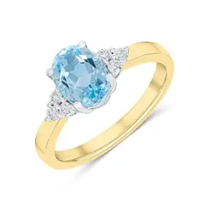 Pre-Owned Aquamarine and Diamond Trefoil Ring made in 18ct Yellow Gold