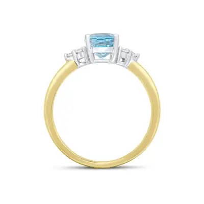 Pre-Owned Aquamarine and Diamond Trefoil Ring made in 18ct Yellow Gold