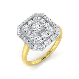 Pre-Owned Art Deco Style Diamond cluster ring made in 18ct White and Yellow Gold