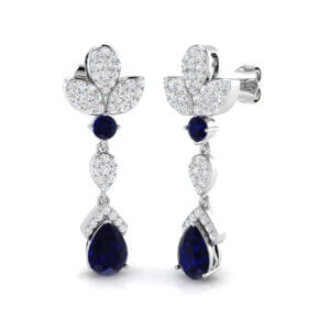 Pre-Owned Blue Sapphire and Diamond Drop Earrings made in 18ct White Gold
