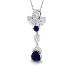 Pre-Owned Blue Sapphire and Diamond Drop Pendant made in 18ct White Gold