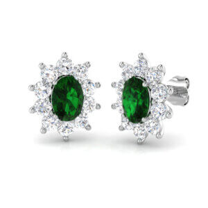 Pre-Owned Emerald and Diamond Earrings made in 18ct White Gold