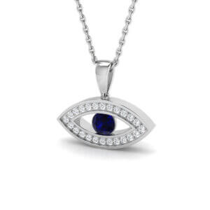 Pre-Owned Blue Sapphire and Diamond Greek Eye Pendant made in 9ct White Gold