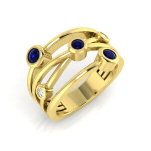 Pre-Owned Blue Sapphire and Diamond Scatter ring made in 9ct Yellow Gold