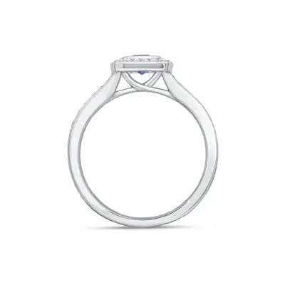 Pre-Owned Cushion Tanzanite and Grain Set Diamond Custer Ring with Diamond Shoulders made in 18ct White Gold