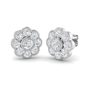Pre-Owned Diamond Cluster Earrings made in 18ct White Gold