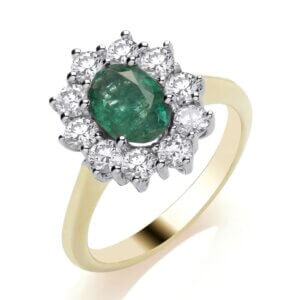 Pre-Owned Emerald and Diamond cluster Ring made in 18ct Yellow Gold