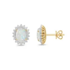 Pre-Owned Opal and Diamond Stud Earrings made in 18ct Yellow Gold