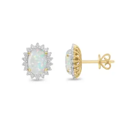 Pre-Owned Opal and Diamond Stud Earrings made in 18ct Yellow Gold