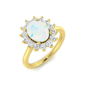 Pre-Owned Oval Opal and Diamond cluster ring made in 9ct Yellow Gold