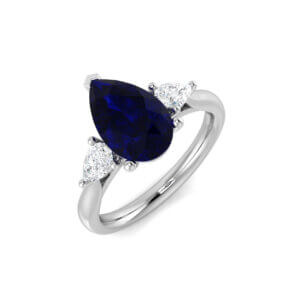 Pre-Owned Pear Blue Sapphire and Diamond ring made in Platinum