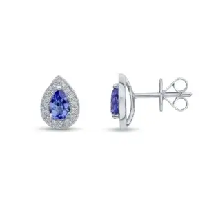 Pre-Owned Pear Shaped Tanzanite and Round Diamond Cluster Stud Earrings made in 18ct White Gold