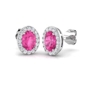 Pre-Owned Pink Sapphire and Diamond Earrings made in 18ct White Gold