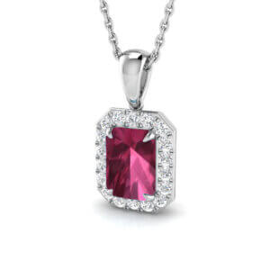 Pre-Owned Pink Tourmaline and Diamond Pendant made in 18ct White Gold