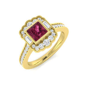 Pre-Owned Pink Tourmaline and Diamond ring made in 18ct Yellow Gold