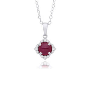 Round Greenland Ruby and Diamond Drop Pendant made in 9ct White Gold