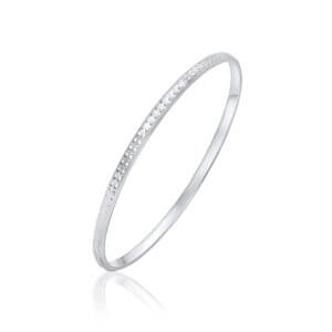 Sterling Silver 3mm Round Court Bangle With Oval Beaded Design