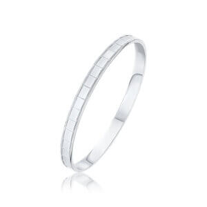 Sterling Silver 6mm Flat Bangle with Diamond Cut Parallel Marquise Diamond Pattern