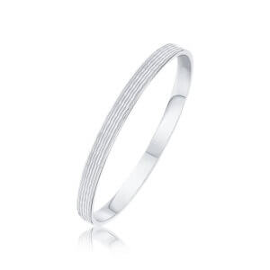 Sterling Silver 6mm Flat Bangle with Diamond Cut Parallel Marquise Diamond Pattern