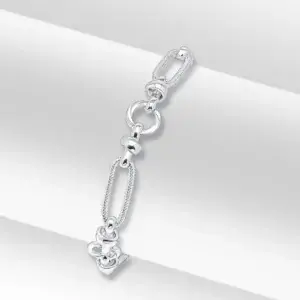 Sterling Silver Handmade 8mm Textured Long Oval Chain Bracelet 7.5 inch