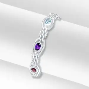 Sterling Silver Handmade Mixed Gemstone Gate Style Bracelet 7.5 inch