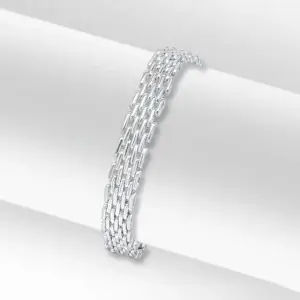 Sterling Silver Handmade 9mm Four Row Brick Chain Bracelet 8 inch