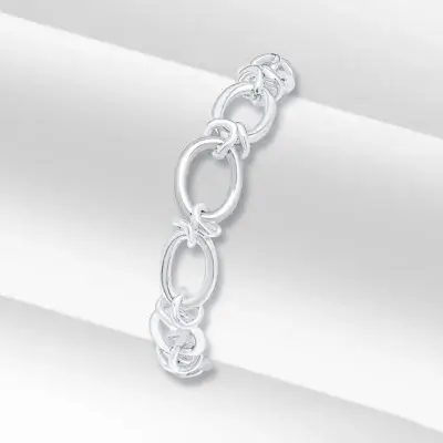 Sterling Silver Handmade 10mm Oval Knot Chain Bracelet 7.5 inch