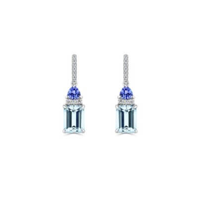 Aquamarine, Tanzanite and Diamond Earrings made in 18ct White Gold