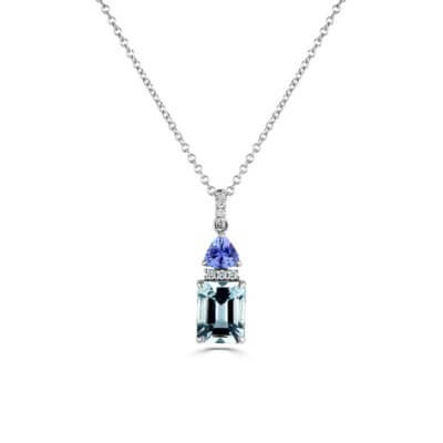 Aquamarine, Tanzanite and Diamond Pendant made in 18ct White Gold