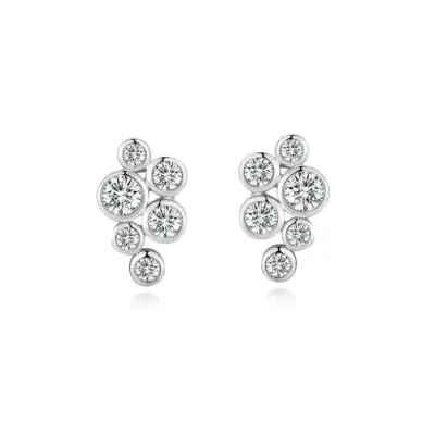 Fei Liu Bubble Stud Earrings in Silver Cubic Zirconia BUB-925R-201-CZ00