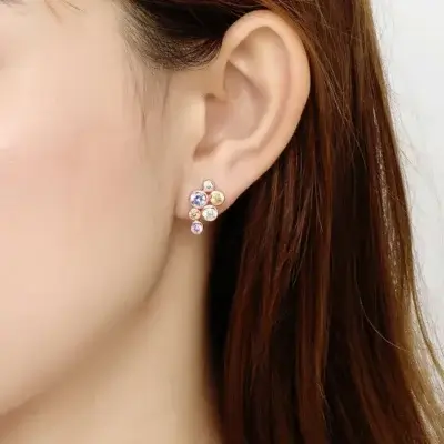 Fei Liu Bubble Stud Earrings in Silver Cubic Zirconia BUB-925R-201-CZ00