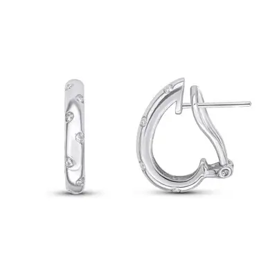 Diamond Flush Set Oval Half Hoop Earrings made 18ct White Gold