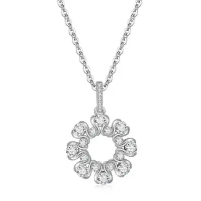 Fei Liu Magnolia Lariat Necklace in Silver Cubic Zirconia Pink MAG-925R-303-CEPK