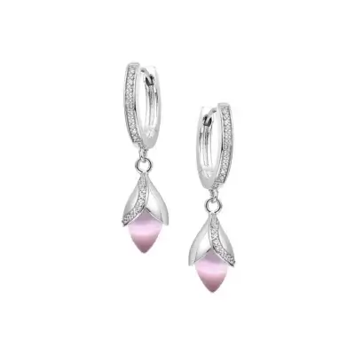 Fei Liu Magnolia Silver Cubic Zirconia Huggie Earrings Pink MAG-925R-201-CEPK